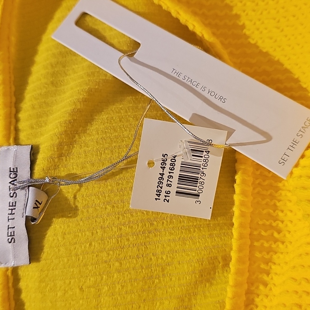 Set The Stage Lemon Yellow Button-Detail Women's Top With Tye Front. NWT - Picture 4 of 6